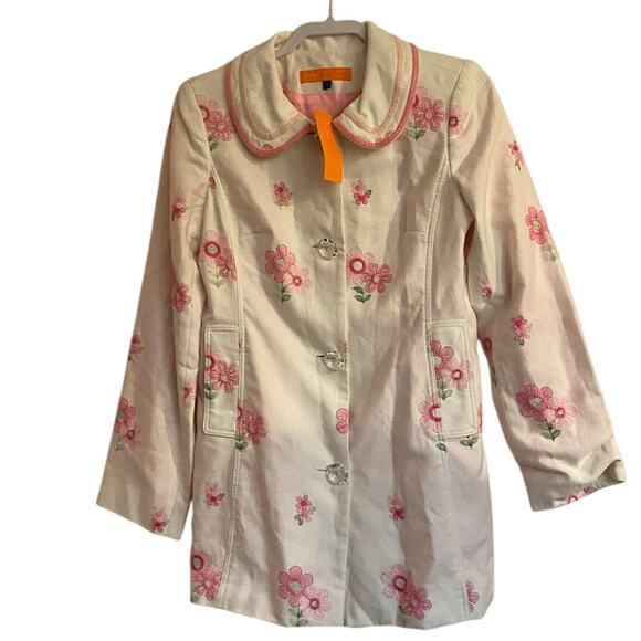 Cynthia Steffe Womens M Floral Embroidered Jacket Cream Pink NWT - Picture 4 of 8